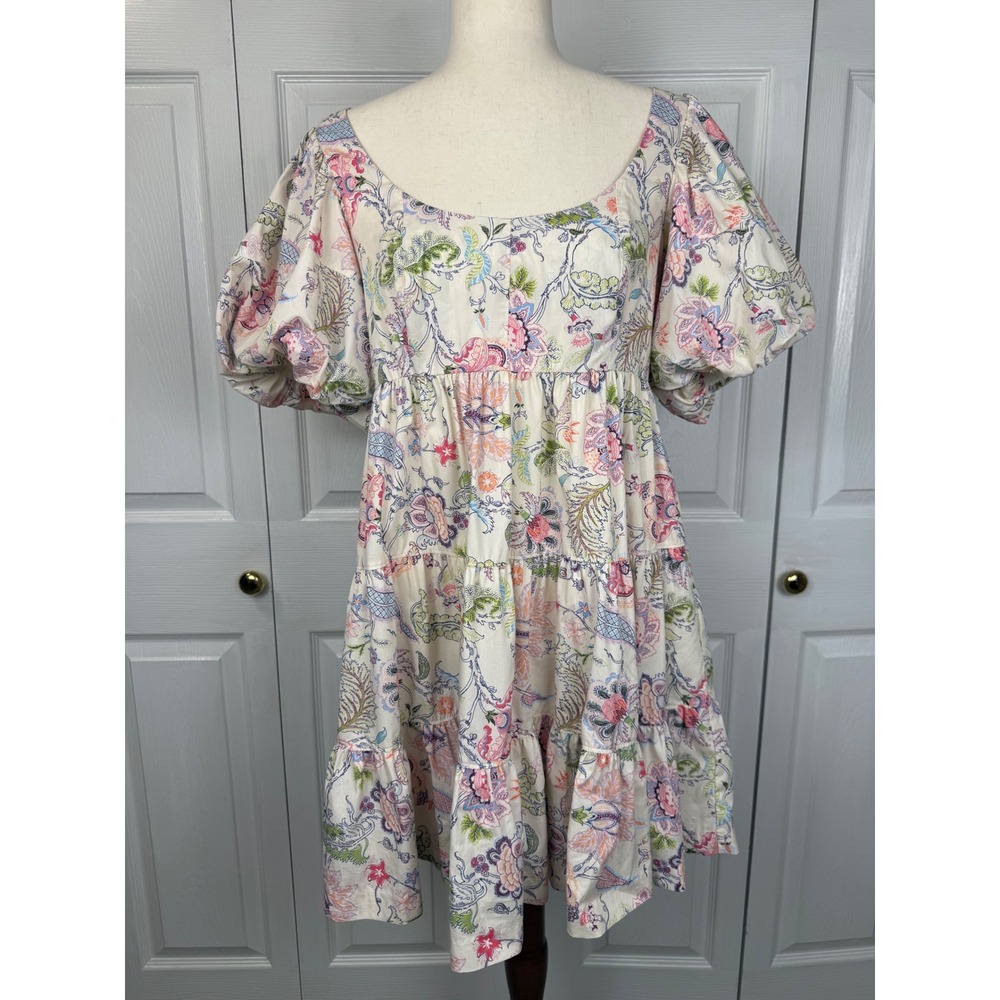 Cinq à Sept Ethel Paisley Puff Sleeve Babydoll Dress Size 8 - Picture 3 of 10